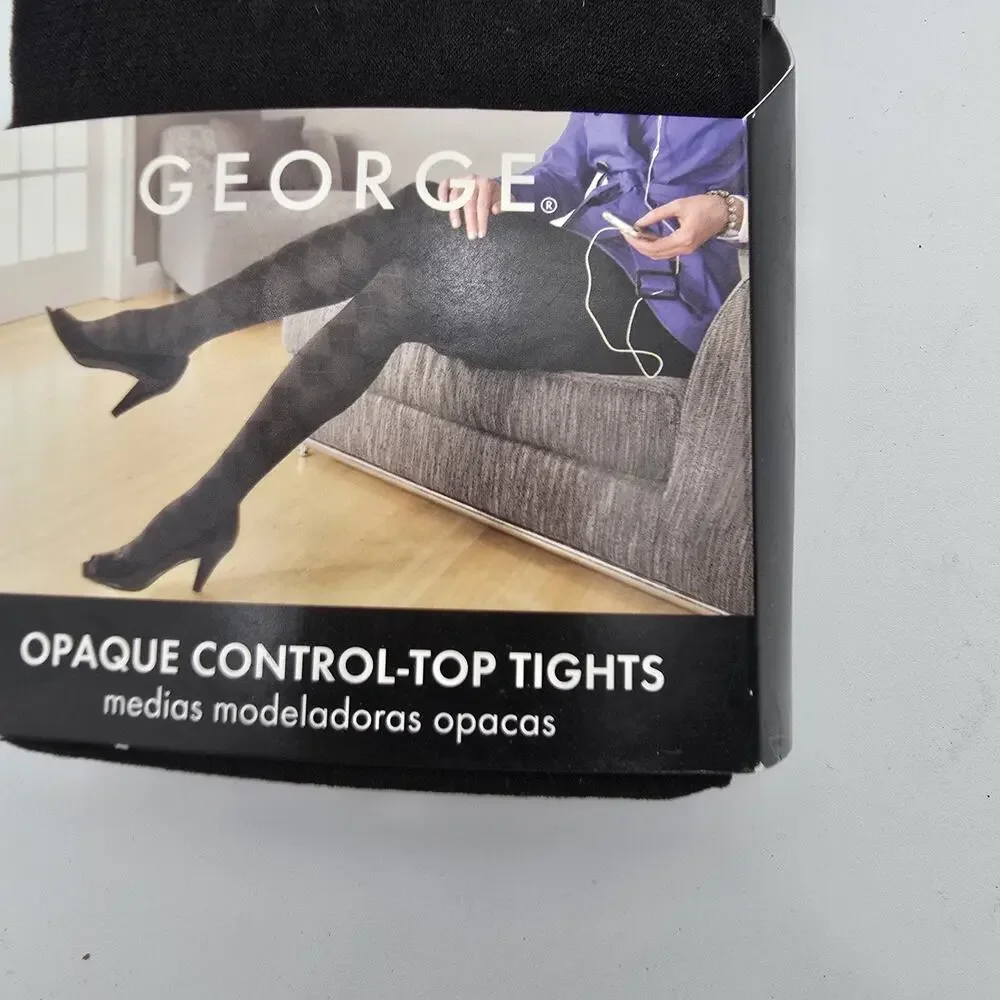George Tights Black Size 2 XS Nylon Opaque Control Top Thick Pantyhose